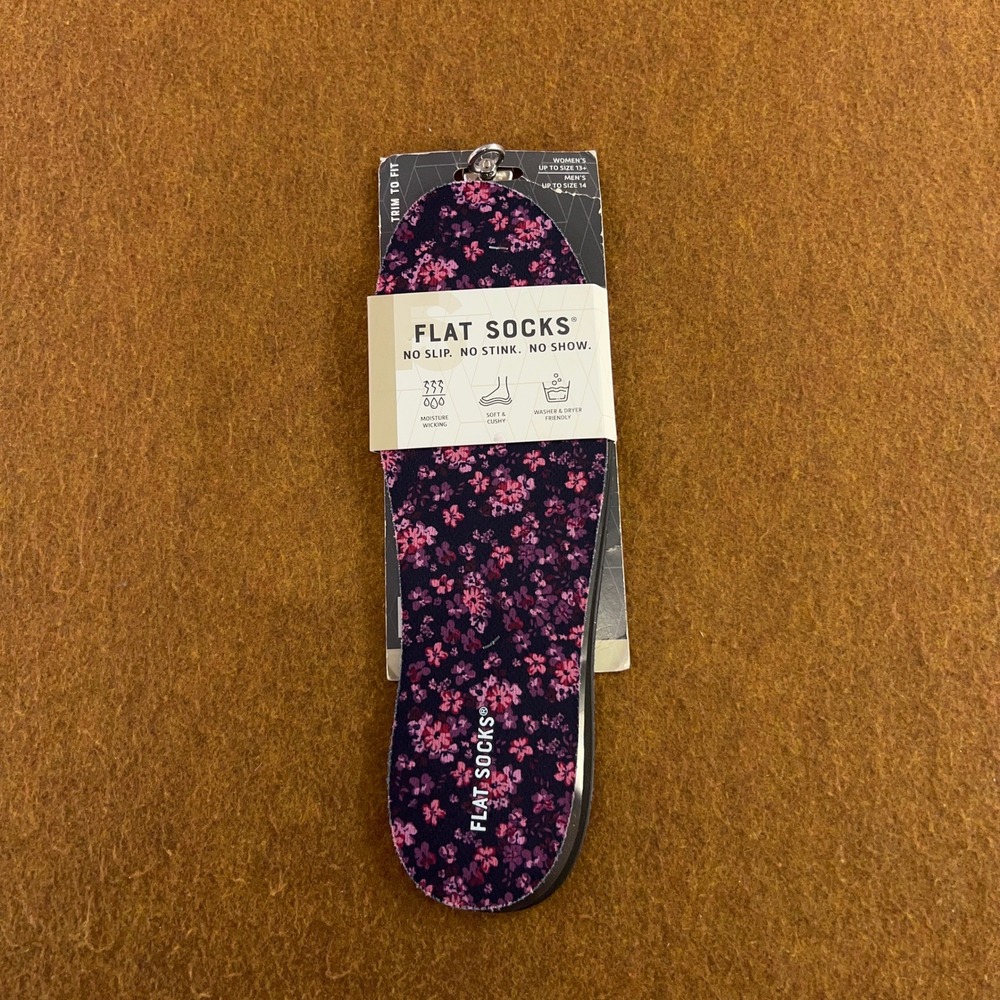 FLAT SOCKS Unisex Large Violet Floral Trim to Fit No Show Shoe Liners NWT
